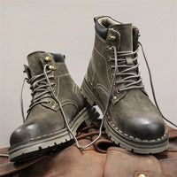 Men's Ankle Height Lace-Up Flat Heel Boots with Bonded Leather Insole and Mesh Lining