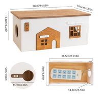 Wooden Rectangle Storage Box for Desktop Cord Organization