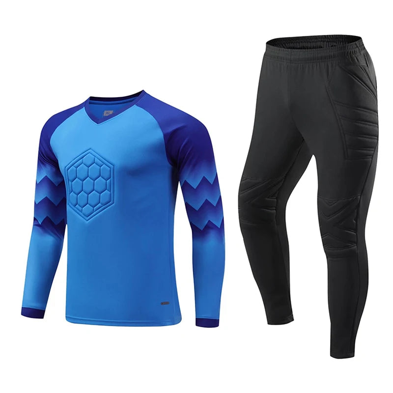 Polyester Spandex Protective Long Sleeve Soccer Goalkeeper Uniform Set with Top and Pants