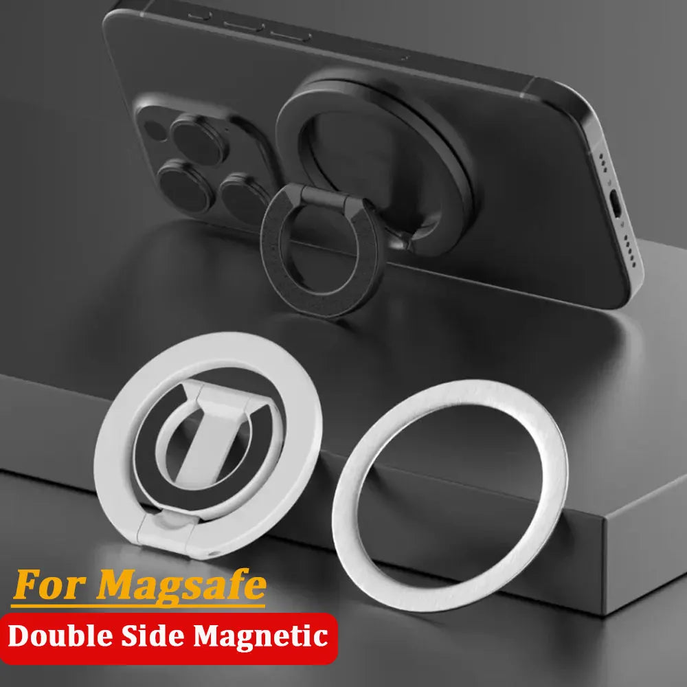 Universal Double Sided Magnetic Phone Ring Holder with Folding Stand