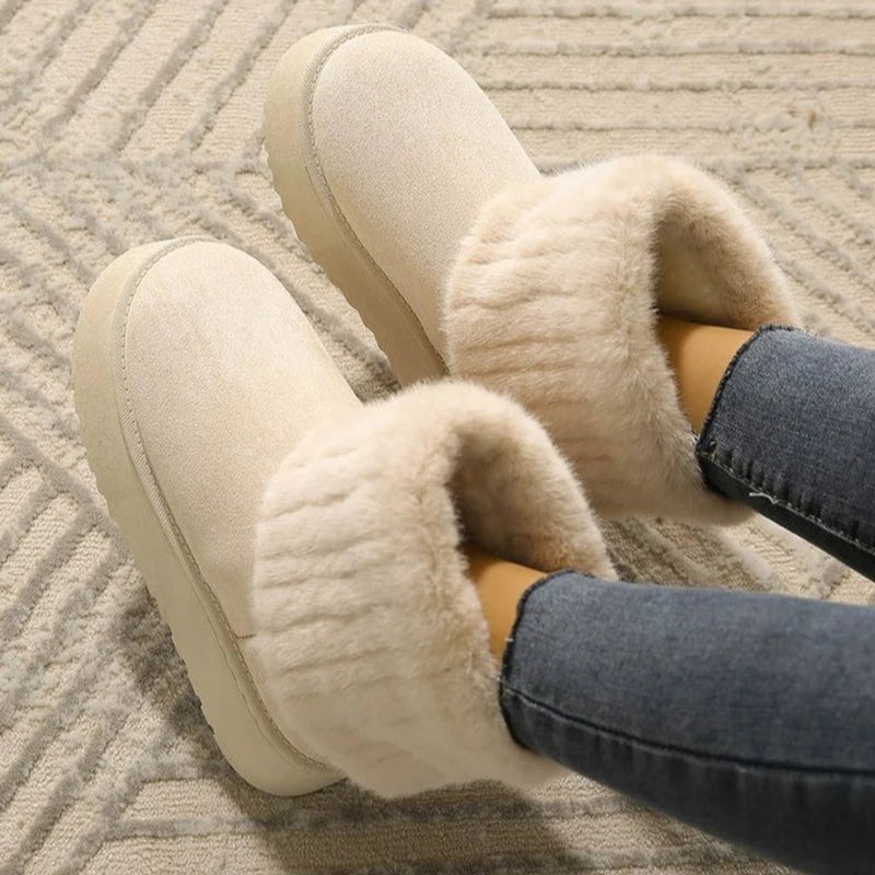 Shoes for Women Winter Slip on Women's Boots Black Round Toe Solid Flock Plush Warm Mid Heel Water Proof Casual Snow Boots Women - Buy online at  Vibe In Cart.