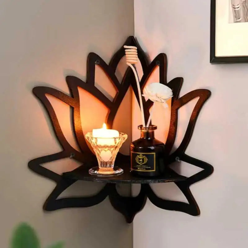 Wooden Lotus Hollow Decorative Rack Aromatherapy Organiser Essential Oil Candle Holder Wall Mounted Shelf Corner Shelf - Buy online at  Vibe In Cart.