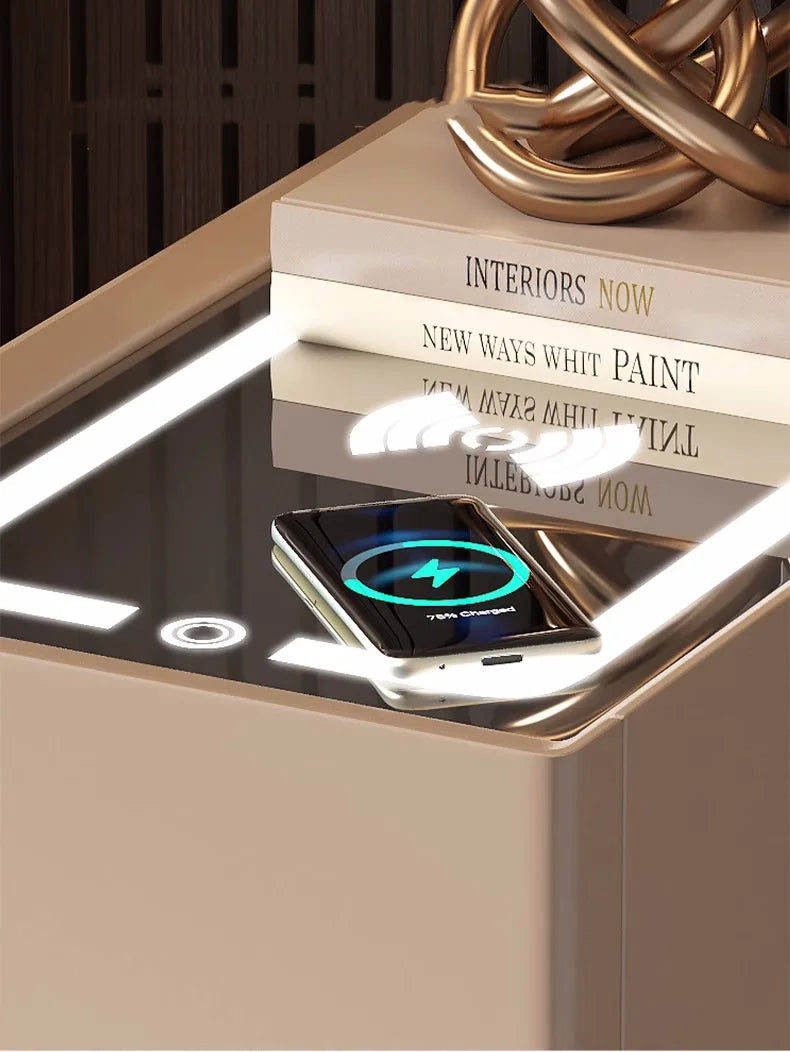 Creative 25cm Smart Bedside Table with Sensor Light Nordic Style Storage Cabinet Bedroom Nightstand with Wireless Charging - Buy online at  Vibe In Cart.