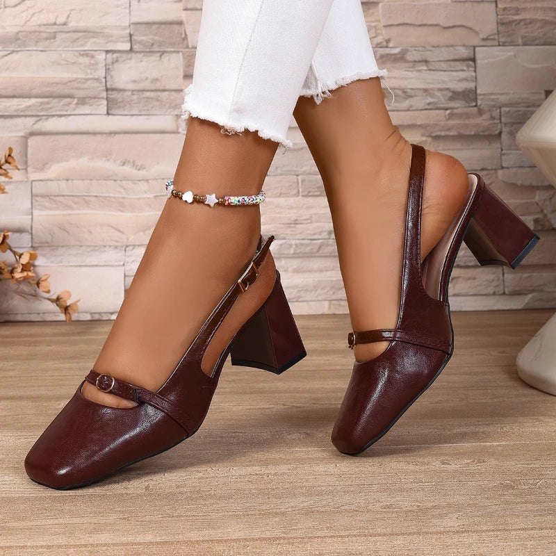 2026 New Spring Summer Thick High Heel Women Sandals Fashion Square Toe Singbacks Mules Shoes Ladies Elegant Dress Pumps - Buy online at  Vibe In Cart.