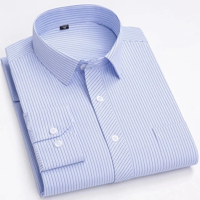 Men's Long Sleeve Plaid Stripe Shirt With Single Pocket For All Seasons