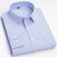 Men's Long Sleeve Plaid Stripe Shirt With Single Pocket For All Seasons