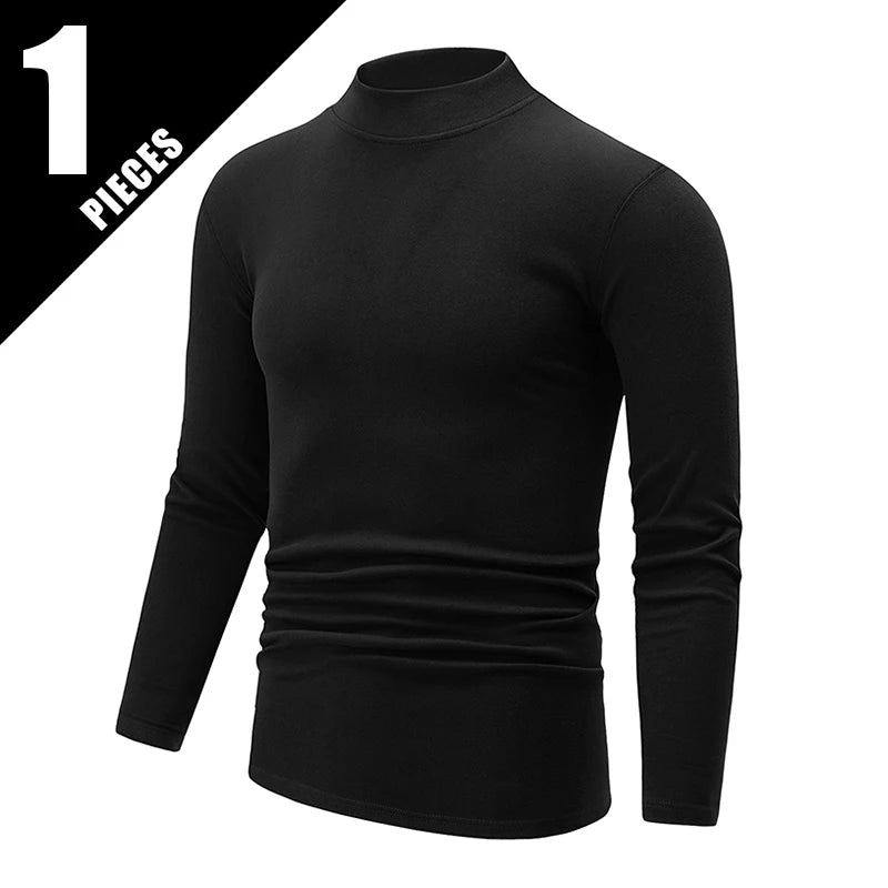 Men's Long-Sleeved Mock Neck Autumn Winter Casual Top