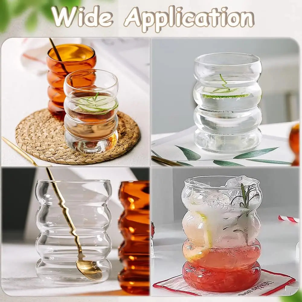 4pcs Creative Glass Cups Coffee Mug Clear Drinking Glasses Ribbed Glassware Cups With Straws Set Cocktail Fruit Glass Drinkware - Buy online at  Vibe In Cart.