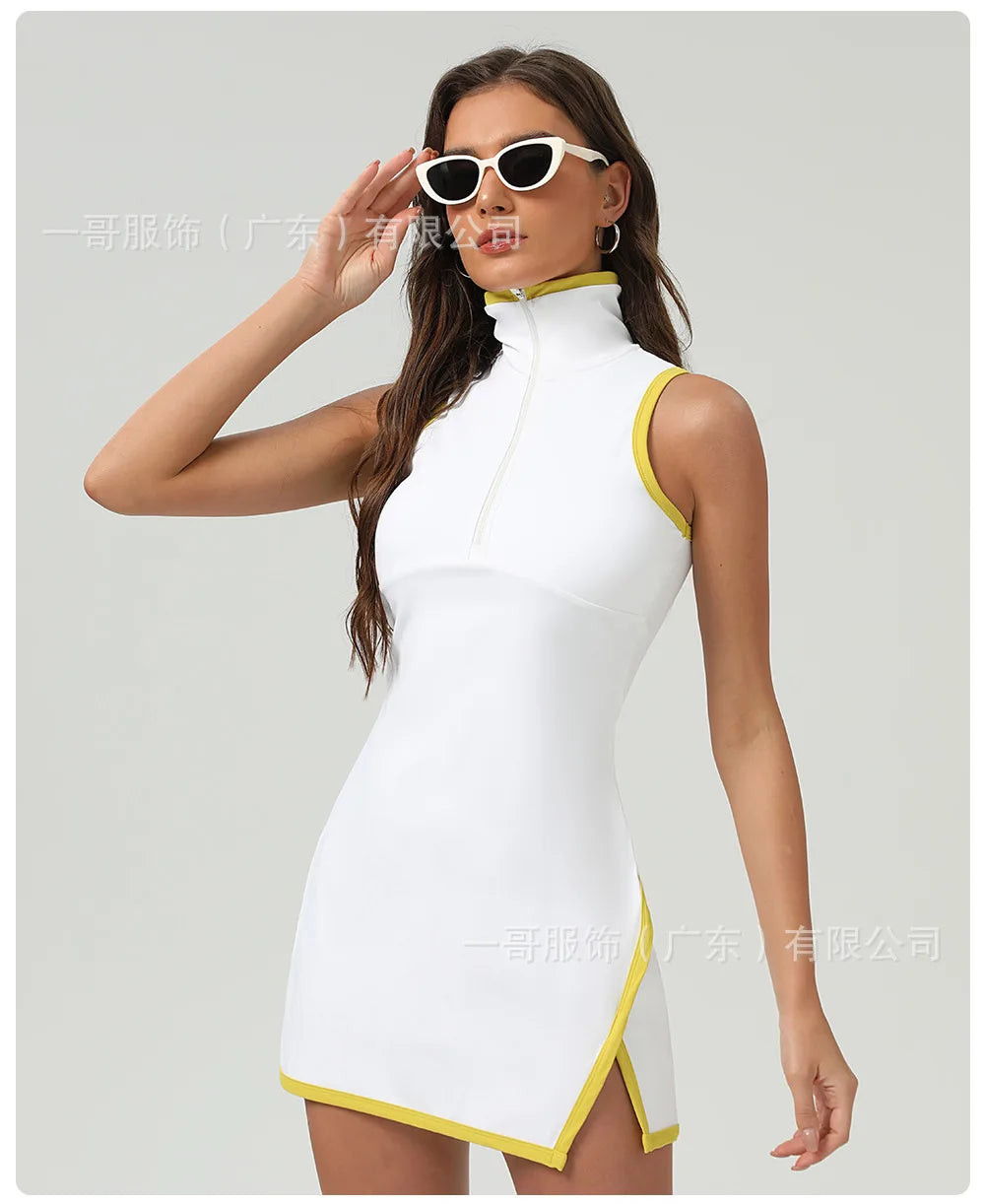 Clashing Color Polo Tennis Dress With Zipper Golf Sports Dress Women Quick-Dry Stretchy Jumpsuits Badminton Trainning Outfits - Buy online at  Vibe In Cart.