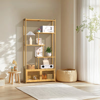 6 Tier Bamboo Bookshelf Bamboo Storage Rack with Cabinet Living Room Display Rack Storage Organizer for Home Office - Buy online at  Vibe In Cart.