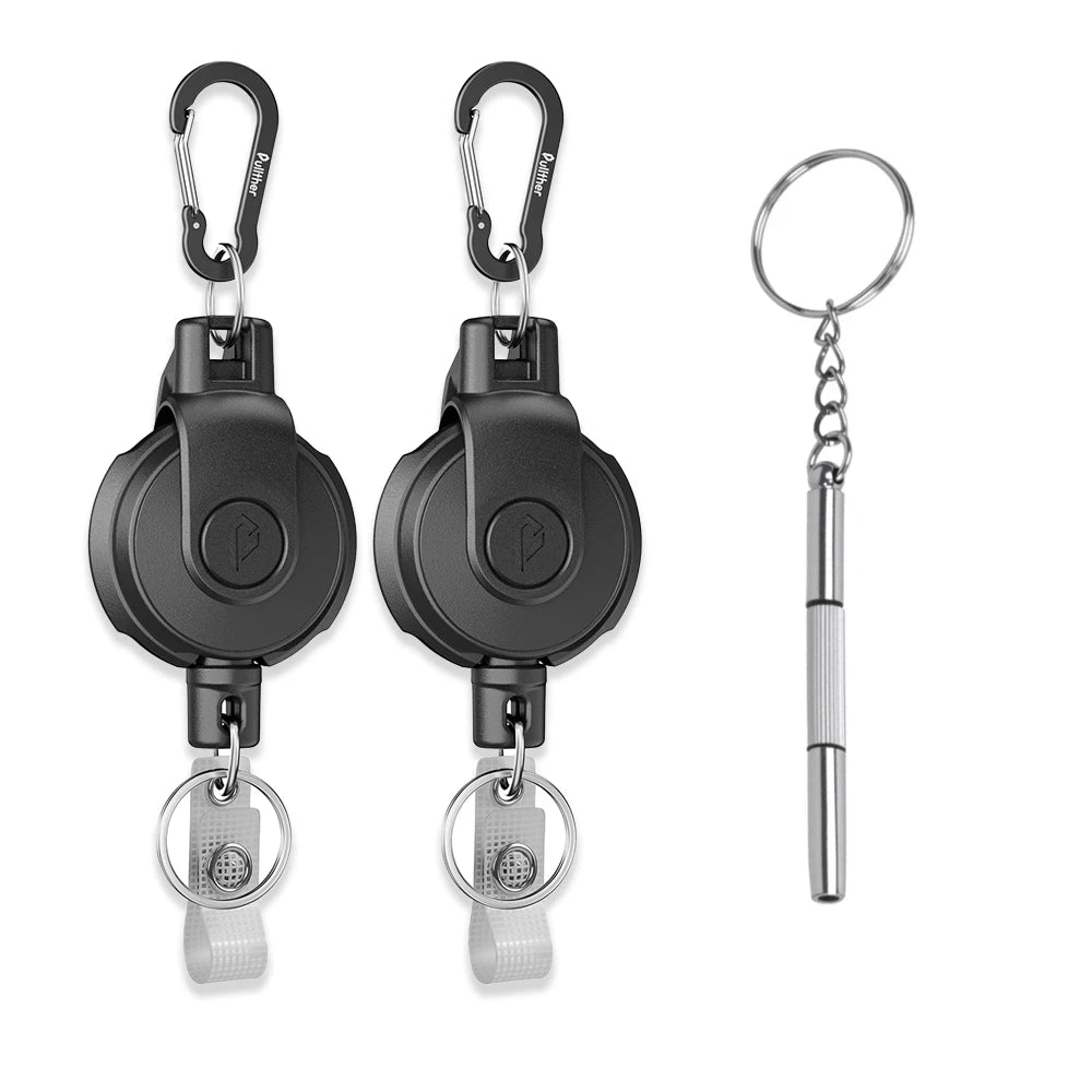 Retractable Iron Keychain with Carabiner and Spring Clip