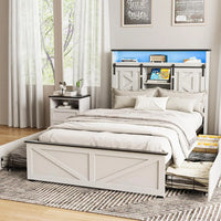 Vabches Bed Frame Queen with 4 Drawer&Storage Headboard Platform Bed Frame with LED Light& Power Strip&Sliding Barn Door Bedroom - Buy online at  Vibe In Cart.
