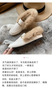 Retro Loafers 2024 Fashion Women's Shoes Autumn and Winter Women Velvet Warm Flat-bottomed Rabbit Fur Leather Shoes - Buy online at  Vibe In Cart.