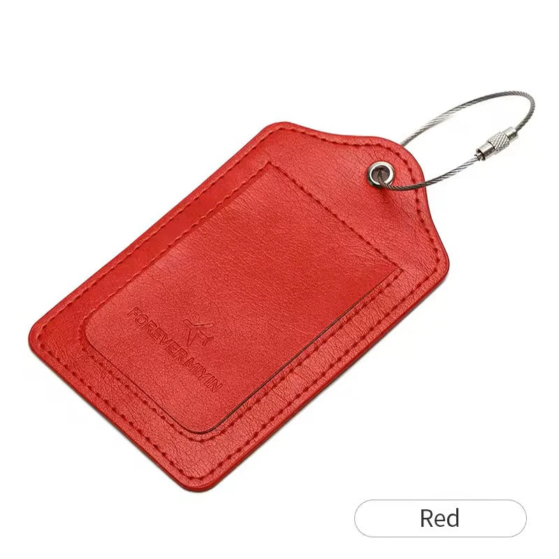Leather Luggage Tag with Anti-Loss Wire Rope Loop and Built-In Privacy Cover
