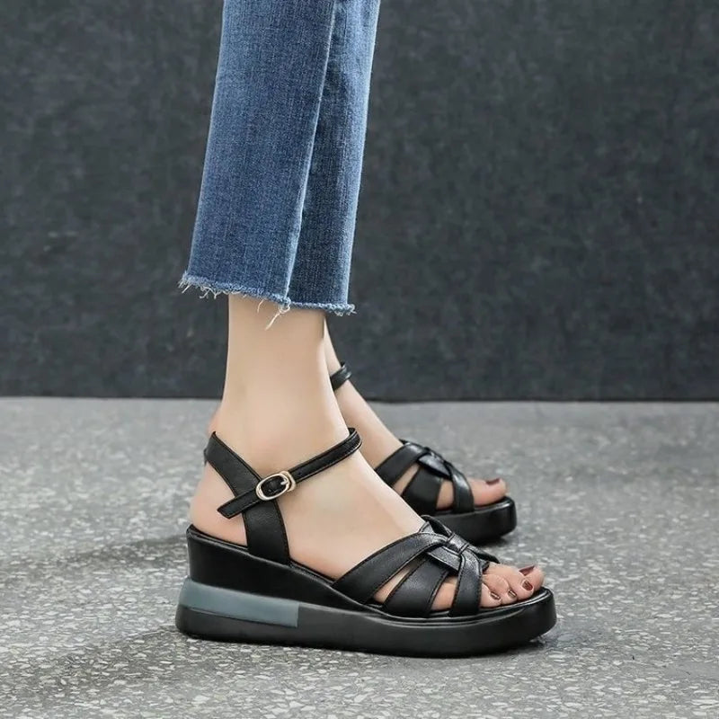 2024 Summer NewWomen's Sandals Casual Retro Hollow Button Sandals Women's Open-toe Sandals Fashion Comfortable Slope Heel Sandal - Buy online at  Vibe In Cart.