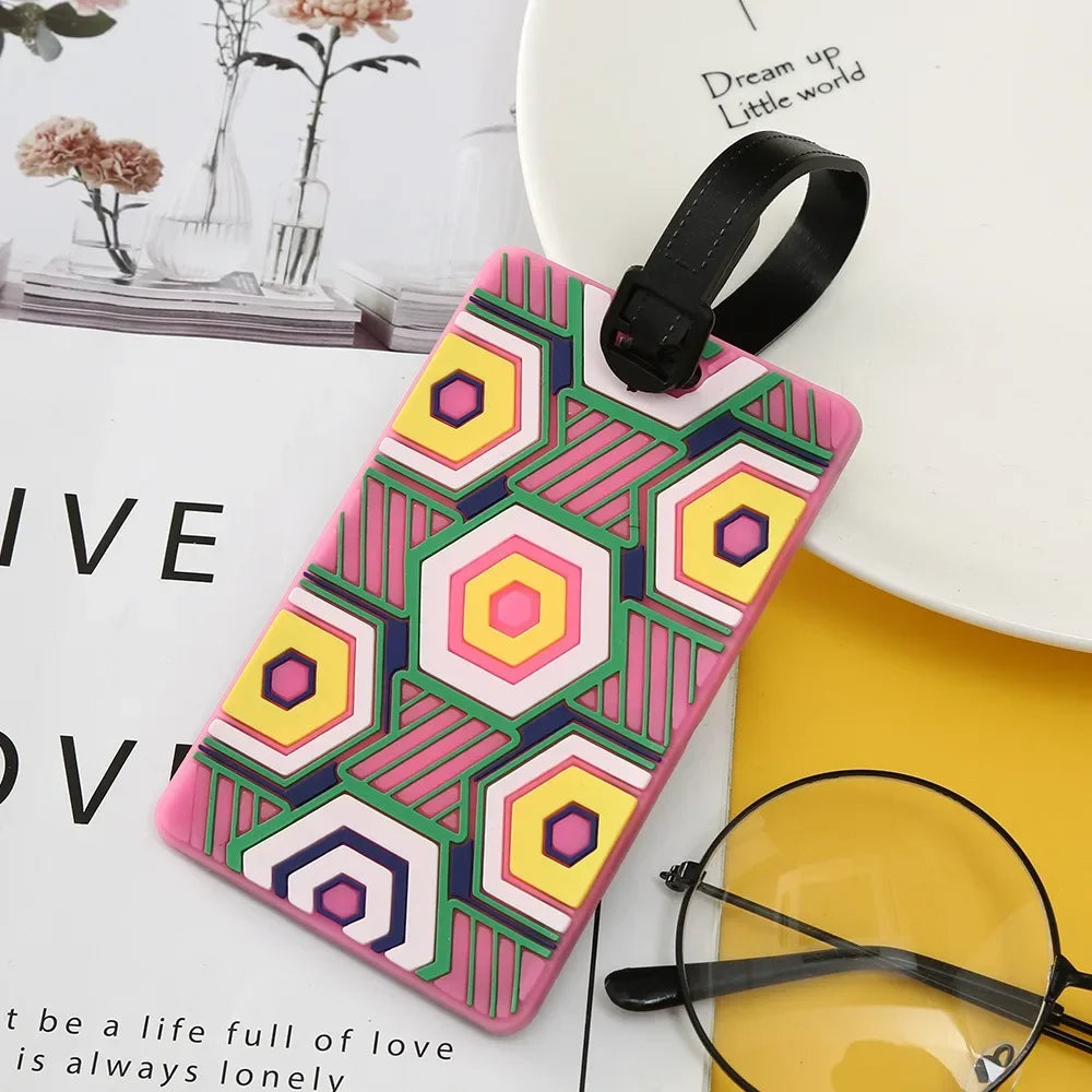 Geometric Soft Silicone Luggage Tags with ID Holder, 1 Piece