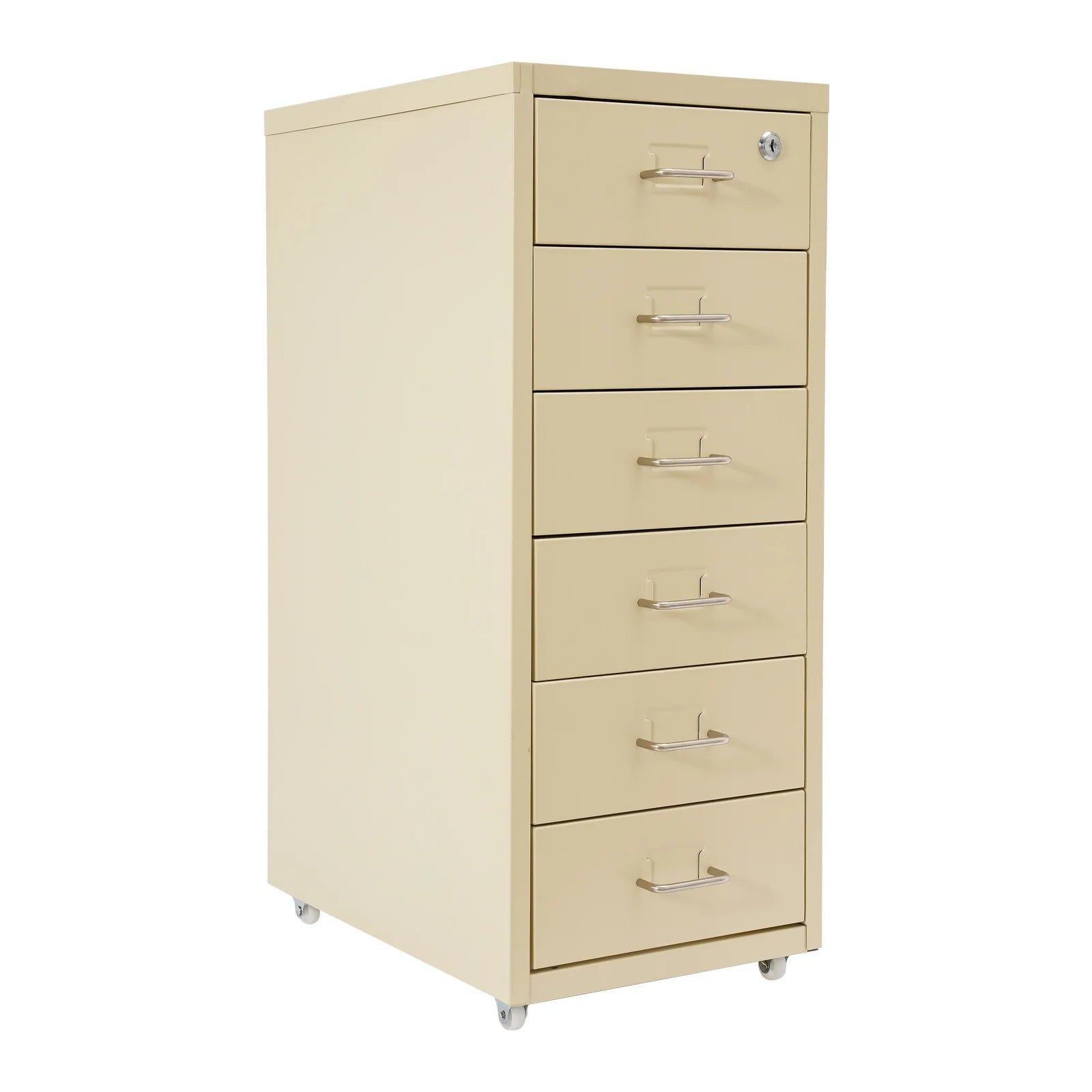 Lockable Rolling Metal File Cabinet| 6-Drawer Home Office Document Storage Container with Wheels| Off-white/Green/Yellow - Buy online at  Vibe In Cart.