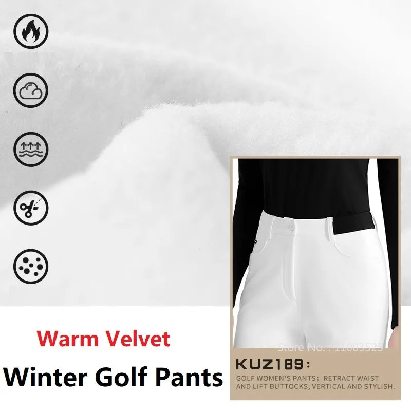Women's Elastic High Waist Fleece Golf Pants for Winter