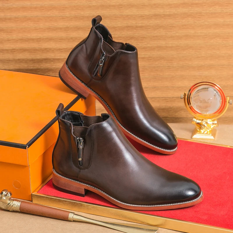 British Style Men's Chelsea Boots Casual Leather High Top Shoes Versatile Male Ankle Boots New Leather Man Business Shoes Botas - Buy online at  Vibe In Cart.