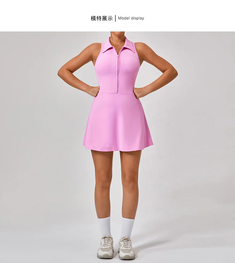 Women's Tennis Dress Women Turn Down Collar Front Zipper 2-in-1 Golf Sports Tight Dress Fitness Workout Running Pocket Skort - Buy online at  Vibe In Cart.