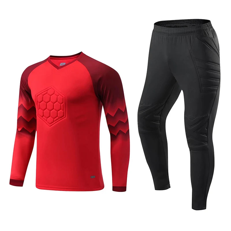 Polyester Spandex Protective Long Sleeve Soccer Goalkeeper Uniform Set with Top and Pants