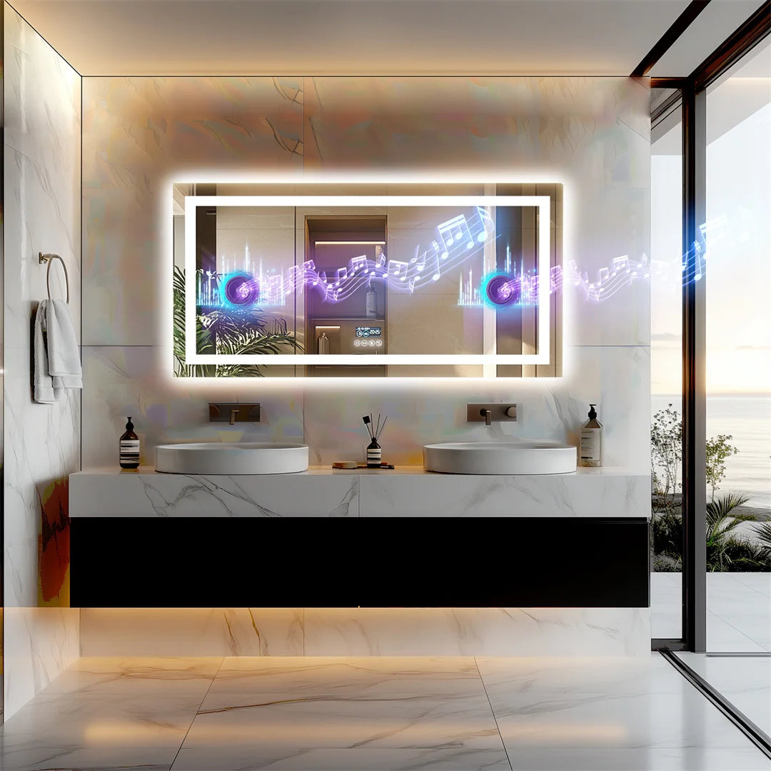 LUVODI Large Illuminated Bluetooth Bathroom Mirror Rectangle Anti-fog LED Bathroom Vanity Mirror with Bluetooth Speaker 3 Color - Buy online at  Vibe In Cart.