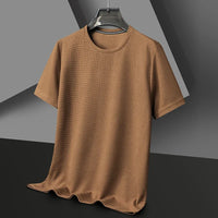 Men's Short Sleeved Waffle Cotton Round Neck T-Shirt