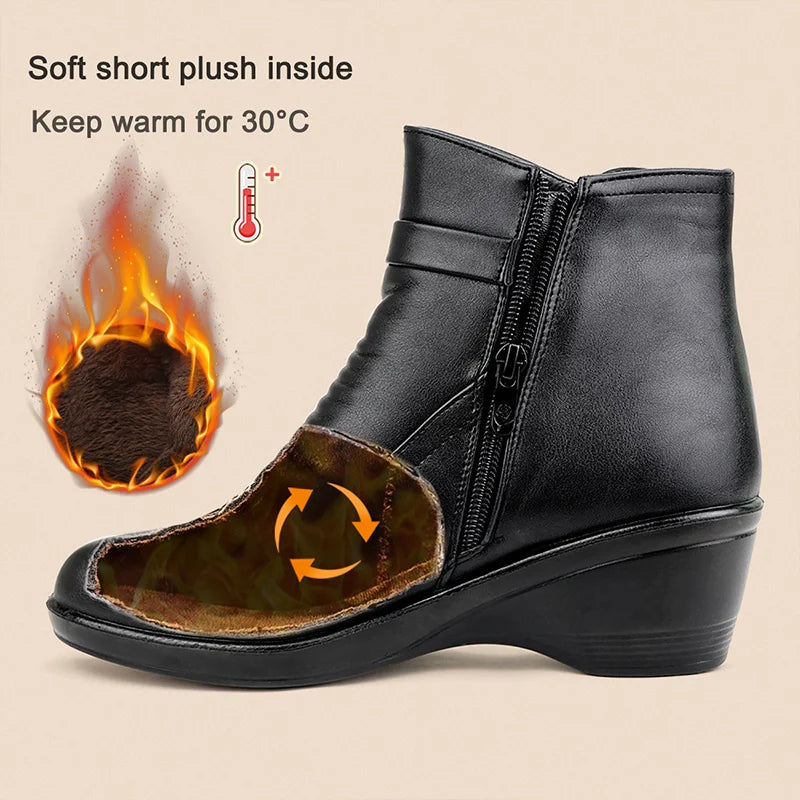Fashion Winter Women Ankle Boots PU Leather Female Thick Plush Warm Snow Boots Mother Waterproof Non-slip Booties Luxury - Buy online at  Vibe In Cart.