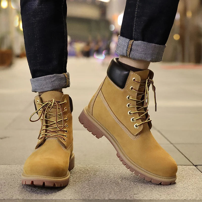 Genuine Leather Men's Winter Spring Ankle Treking Military Snow Yellow Tactical Boots Outdoor Footwear for Women Men Work Shoes - Buy online at  Vibe In Cart.