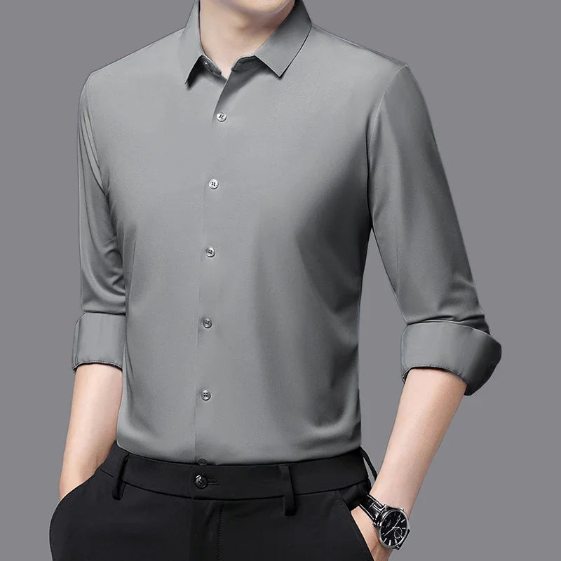 Premium Men's Ultra-Stretch Shirt - High-Quality Silky Business Formal Long-Sleeve Shirt for Social and Casual Wear - Buy online at  Vibe In Cart.