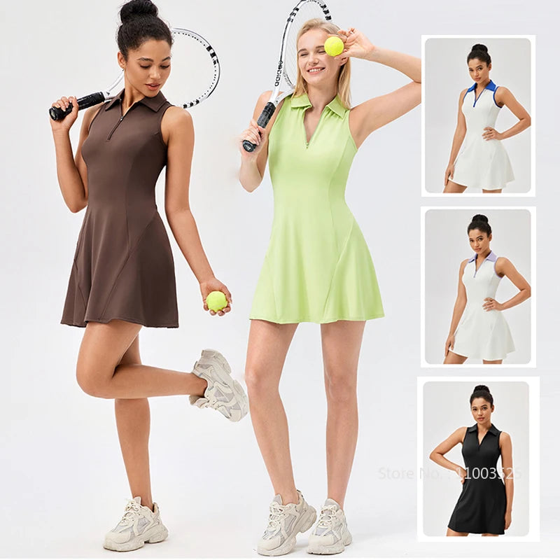 Women Tennis Dress Polo Zipper Collar Slim Skirts Ladies V-neck Breathable Slim Badminton Golf Dresses Quick-Dry Skorts S-XXL - Buy online at  Vibe In Cart.