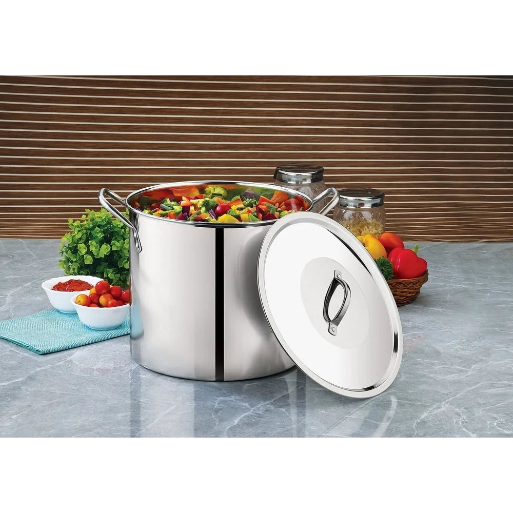 12 Quart Stainless Steel Stock Pot with Metal Lid Stay Cool Handles Heavy Duty Cookware Soup Stew Boiling Ideal Kitchens - Buy online at  Vibe In Cart.