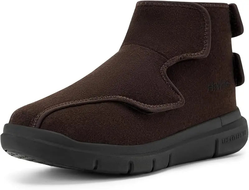 Men's Wide Fit Ankle Snow Boots With Adjustable Straps And Felt Lining