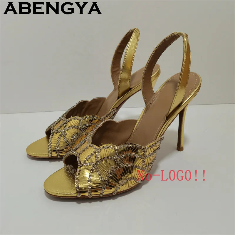 2026 Summer Trendy New Shiny Fish Mouth Toe Sexy Stiletto Sandals Woman Quality Sequined Thin High Heel Slippers for Women Shoes - Buy online at  Vibe In Cart.