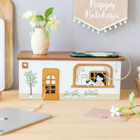 Wooden Rectangle Storage Box for Desktop Cord Organization