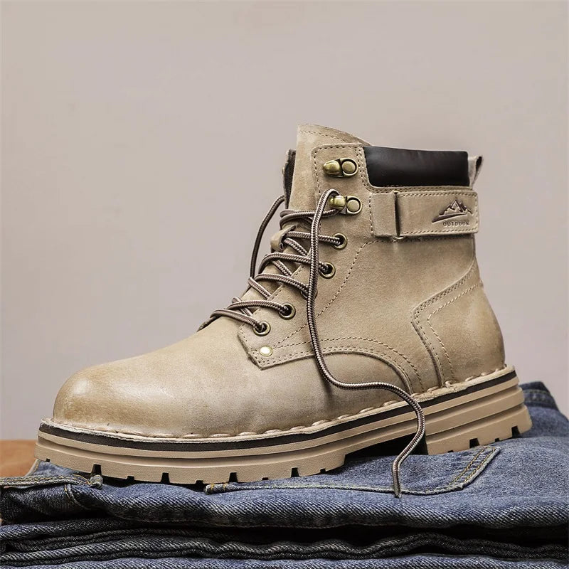 Luxury Brand Outdoor Men's Boots High-Top Leather Hiking Boots Classic Male Ankle Shoes Motocross Sneakers Casual Leather Shoes - Buy online at  Vibe In Cart.