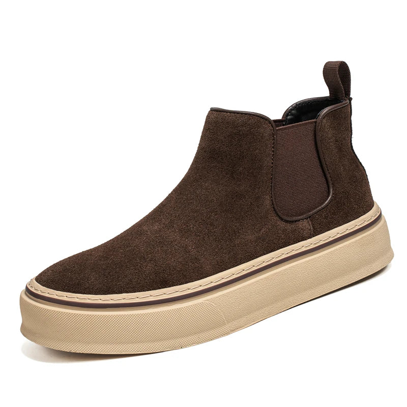 Men's Lace-Up Ankle Motorcycle Boots with Low Heel