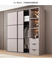 Modern Gray Wooden Wardrobe with Sliding Doors and Drawer