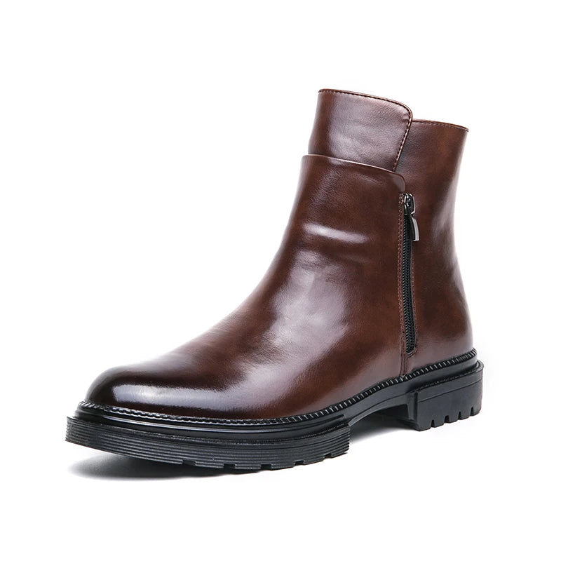 Men Boots New Handmade Dark Brown Pu Leather Ankle Zipper Dress Office Boots for Men - Buy online at  Vibe In Cart.