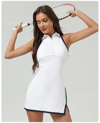 Clashing Color Polo Tennis Dress With Zipper Golf Sports Dress Women Quick-Dry Stretchy Jumpsuits Badminton Trainning Outfits - Buy online at  Vibe In Cart.