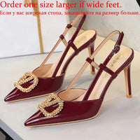 Women's 9cm High Heel Metal Decoration Back Strap Sandals