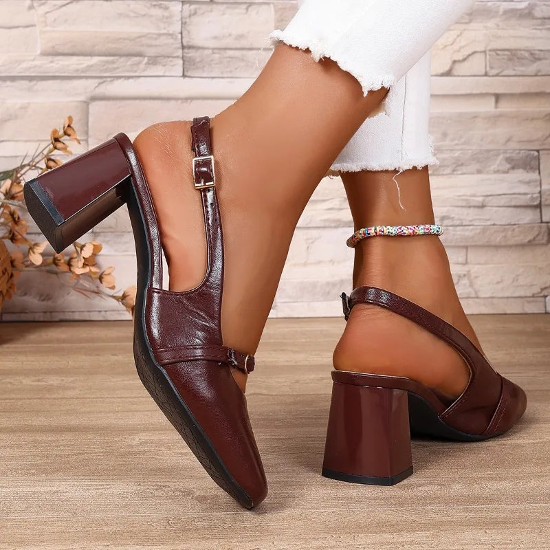 Women's Square Toe High Heel Back Strap Sandals