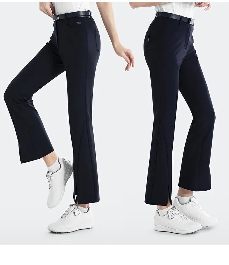 Women's Full Length High Waist Flared Cotton Golf Trousers