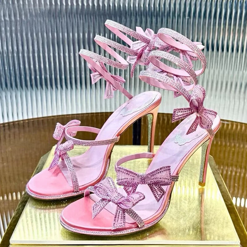 Sexy High Heels Gladiator Sandals Women Rhinestone Bow-knot Ankle Snake Shaped Winding Party Shoes Thin Heels Open Toe Sandalias - Buy online at  Vibe In Cart.