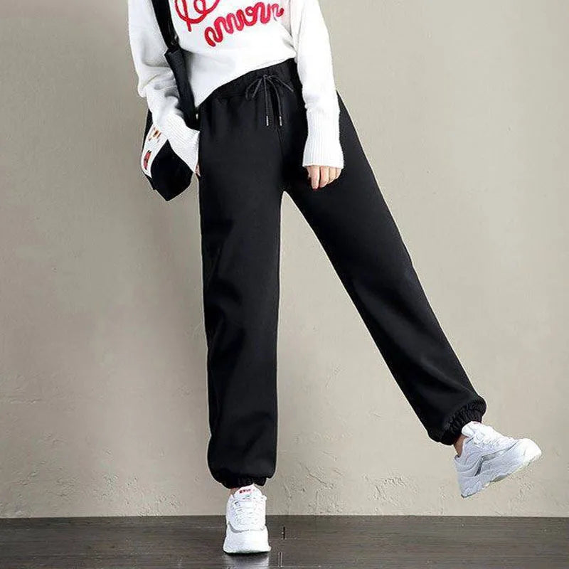 Women's Drawstring Thick Warm Polyester Winter Sports Pants