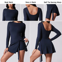 VITALINOVO Womens High Neck Tennis Dress Long Sleeve Sarong Wrap Skirt Built in Shorts Golf Athletic Dress Workout Rompers - Buy online at  Vibe In Cart.