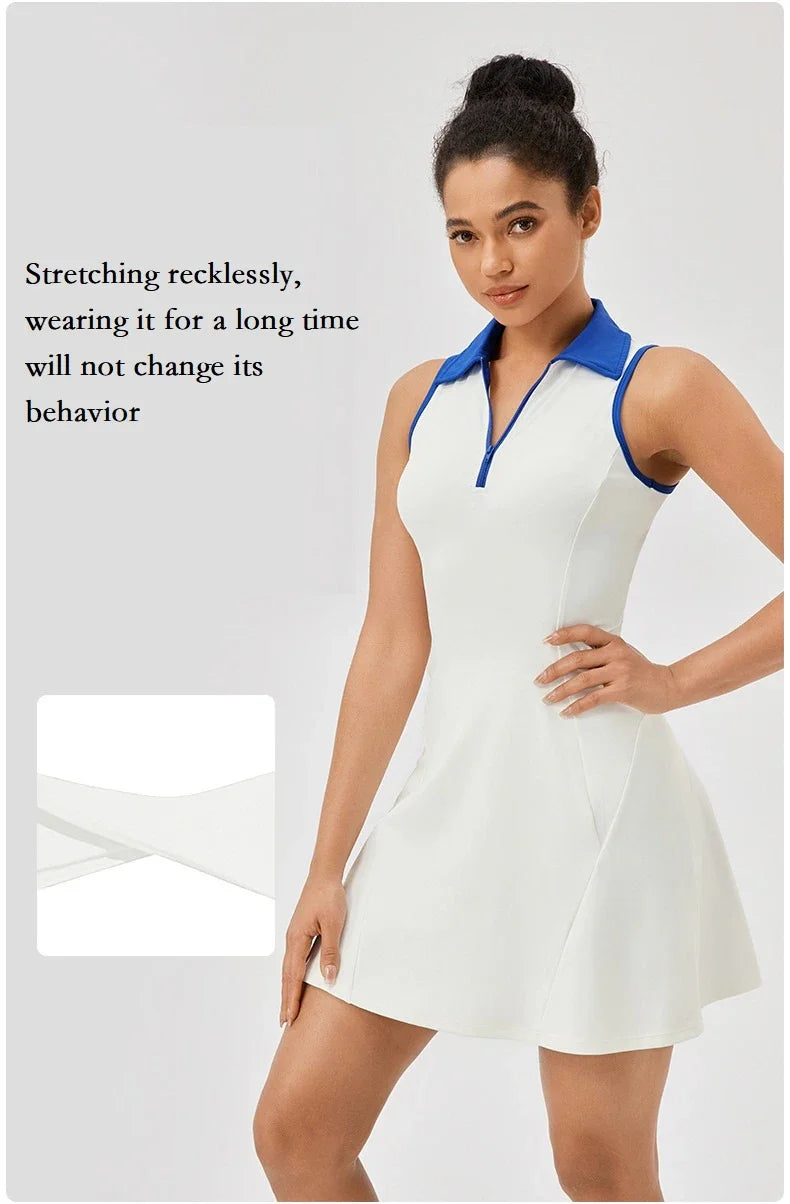 Women Tennis Dress Polo Zipper Collar Slim Skirts Ladies V-neck Breathable Slim Badminton Golf Dresses Quick-Dry Skorts S-XXL - Buy online at  Vibe In Cart.