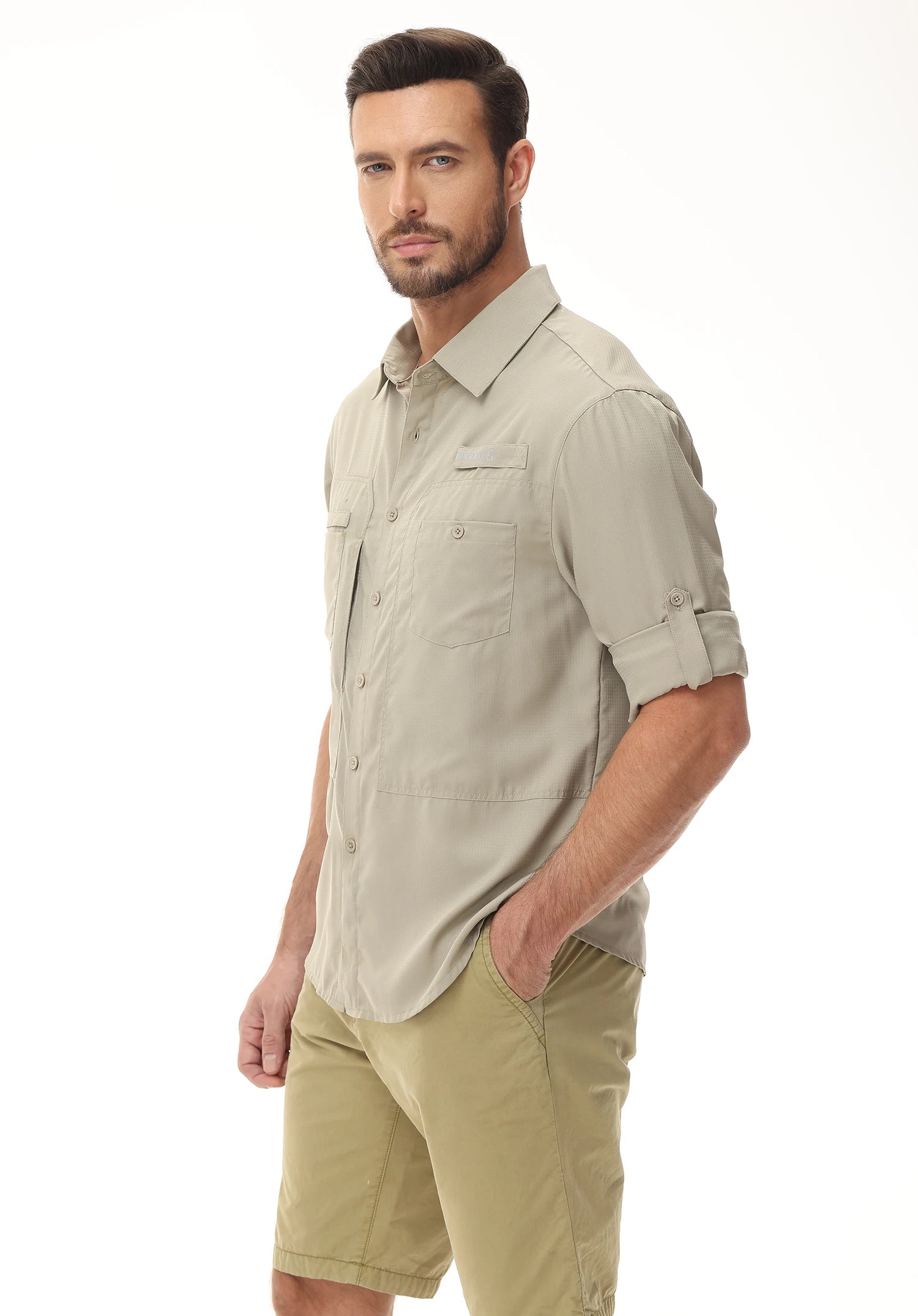 Men's Long Sleeve Casual Fishing Shirt With UPF 50+ Polyester Mesh Back