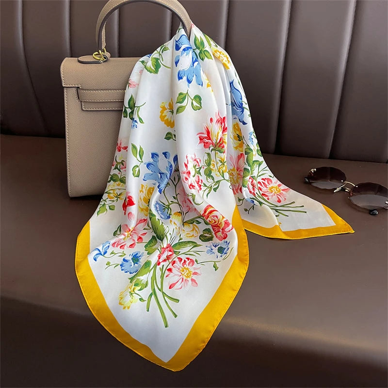 Square Satin Silk Scarf for Women, Casual All Seasons