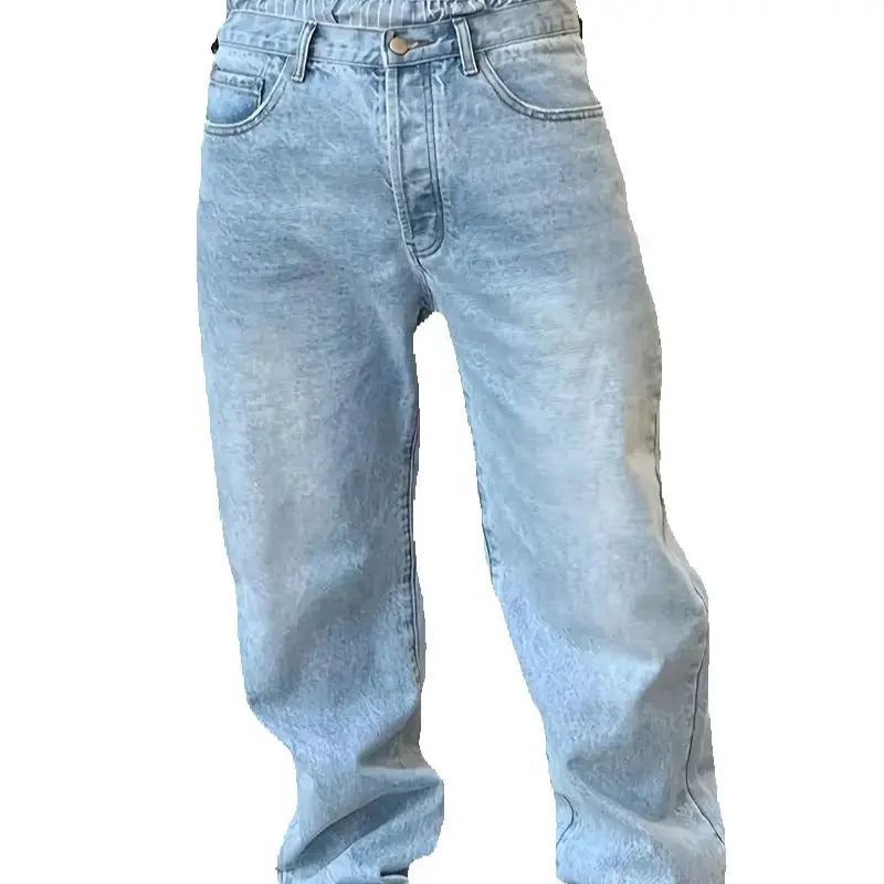 Men'S Vintage Washed Blue Loose Fit Jeans - Casual Straight Leg Denim Pants with Zipper Fly, All-Season Comfort, Mid Waist, Casu - Buy online at  Vibe In Cart.